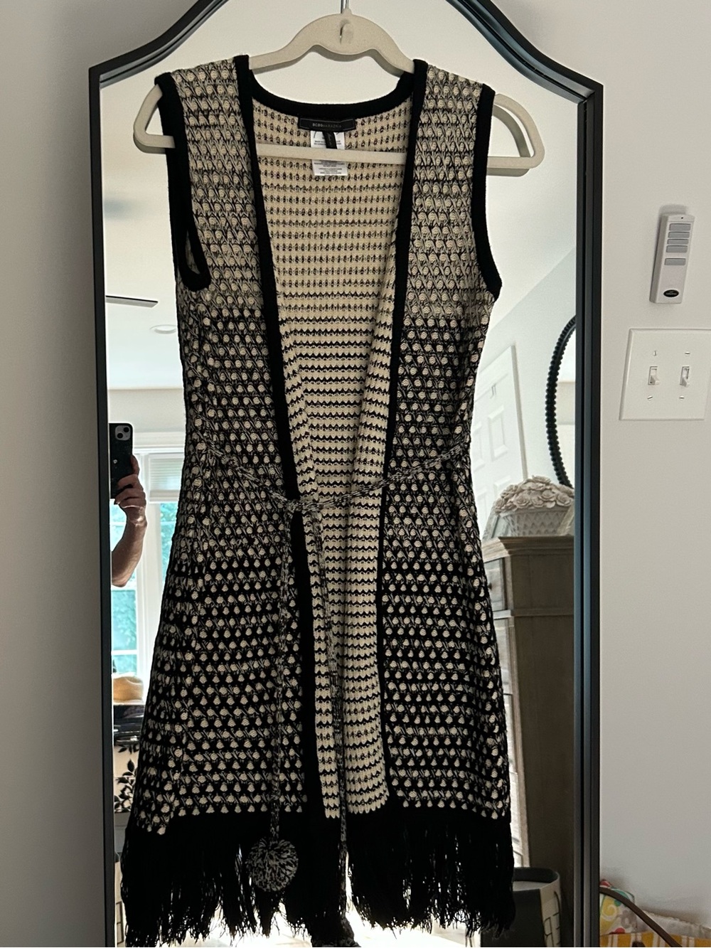 BCBGMaxAzria Black & Cream Fringe Knit Vest